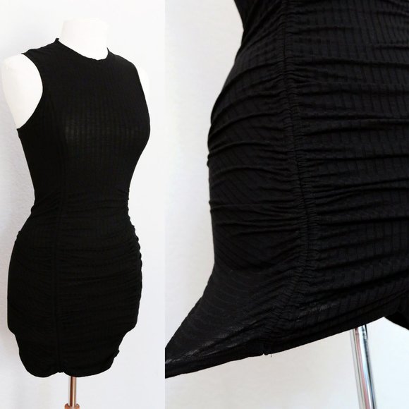 Free People Intimately Black Mock Neck Ribbed Knit Ruched Skirt Mini Dress XS - Picture 5 of 10